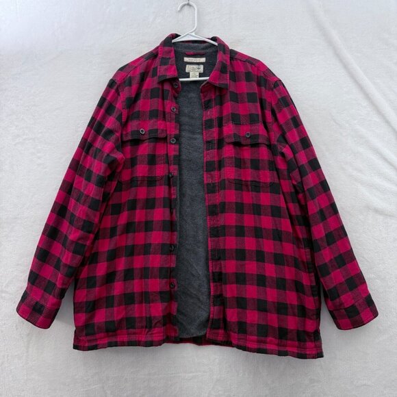L.L. Bean Other - LL Bean Shirt Mens L Red Buffalo Plaid Fleece Line Shacket Traditional Button Up